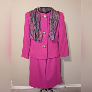 Vintage Elegant Hot Pink Women's Skirt Suit